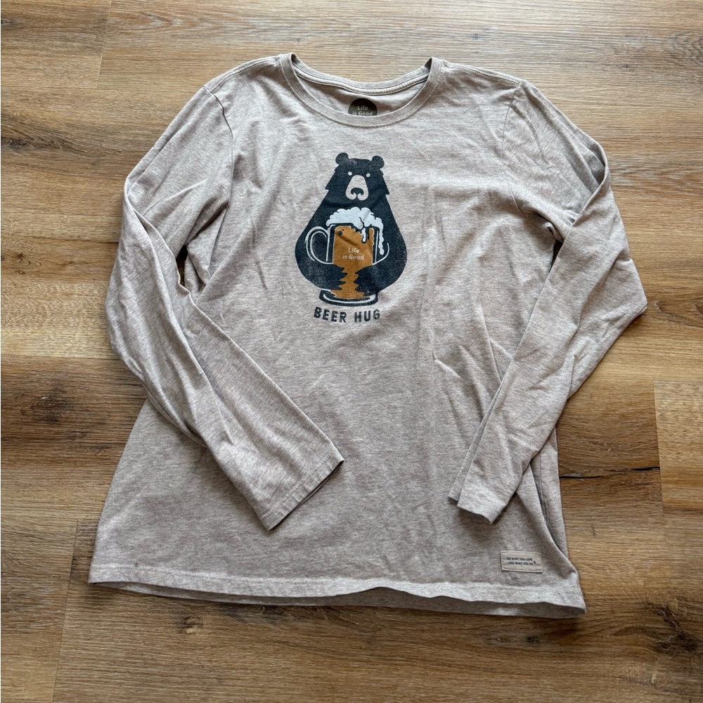Life Is Good Tan Bear Graphic Long Sleeve Shirt